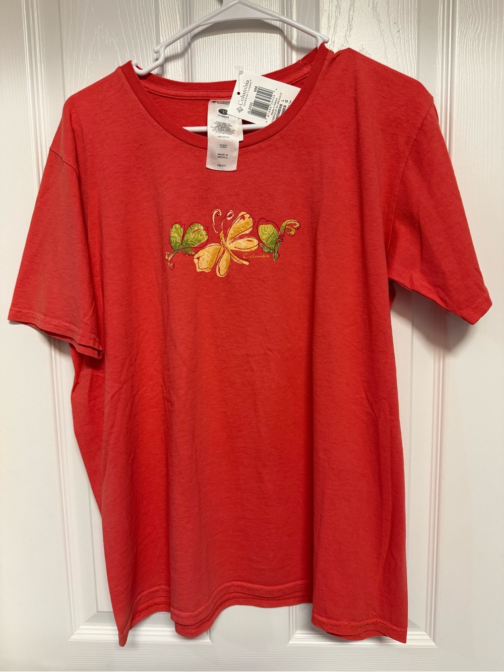 Columbia Women’s Red Butterfly Embroidered Short-Sleeve Top L